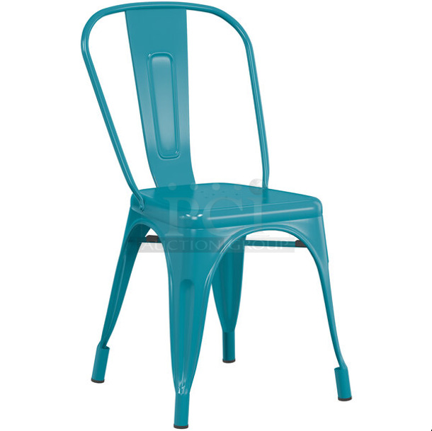 3 BRAND NEW SCRATCH AND DENT! Lancaster Table & Seating 164CMCAFETEL Alloy Series Teal Outdoor Cafe Chair. 3 Times Your Bid!