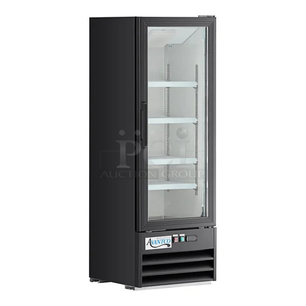 BRAND NEW SCRATCH AND DENT! 2022 Avantco 178GDC10HCB Metal Commercial Single Door Reach In Cooler Merchandiser w/ Poly Coated Racks. 115 Volts, 1 Phase.  Tested and Working!  - Image 1 of 5