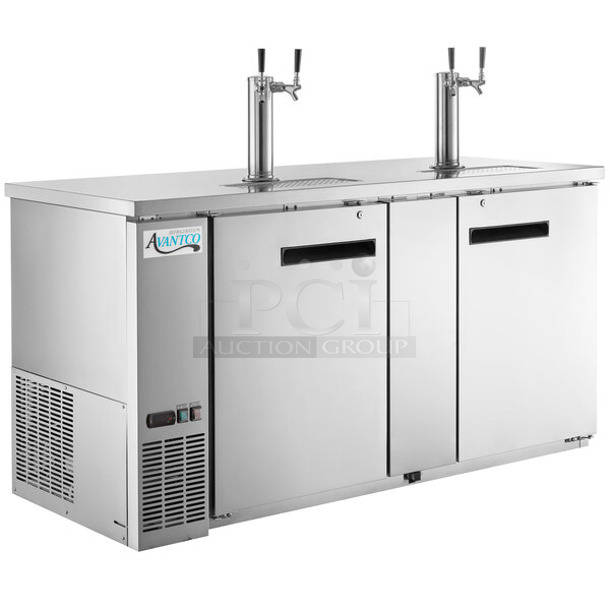 BRAND NEW SCRATCH AND DENT! Avantco 178UDD3HCS Stainless Steel Commercial Direct Draw Kegerator / Beer Dispenser with (2) 2 Tap Towers - (3) 1/2 Keg Capacity. 115 Volts, 1 Phase. Tested and Working!