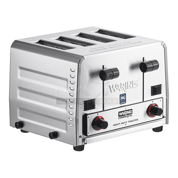 2 BRAND NEW SCRATCH AND DENT! Waring WCT850RC Stainless Steel Commercial Countertop 4 Slot Toaster. 120 Volts, 1 Phase. 2 Times Your Bid!