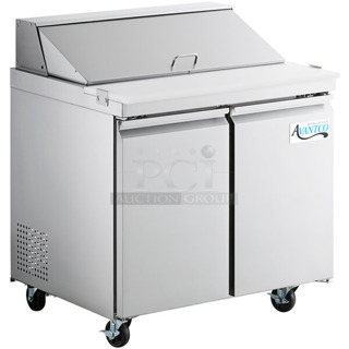 BRAND NEW SCRATCH AND DENT! 2024 Avantco 178SSPT36HC Stainless Steel Commercial Sandwich Salad Prep Table Bain Marie Mega Top on Commercial Casters. 115 Volts, 1 Phase. Tested and Working!