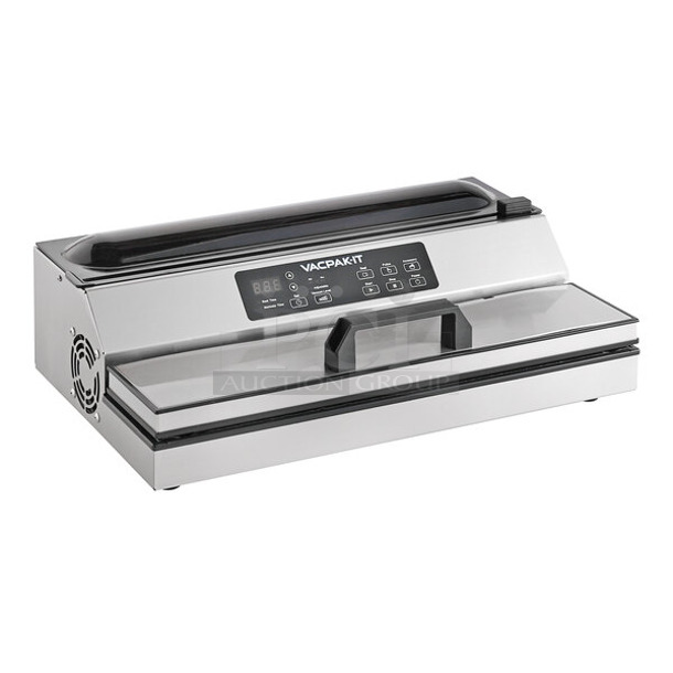 BRAND NEW SCRATCH AND DENT! Vacpak-it 186VME16SS Stainless Steel Commercial Countertop External Vacuum Sealer w/ 16" Seal Bar. 120 Volts, 1 Phase. Tested and Working! - Image 1 of 5