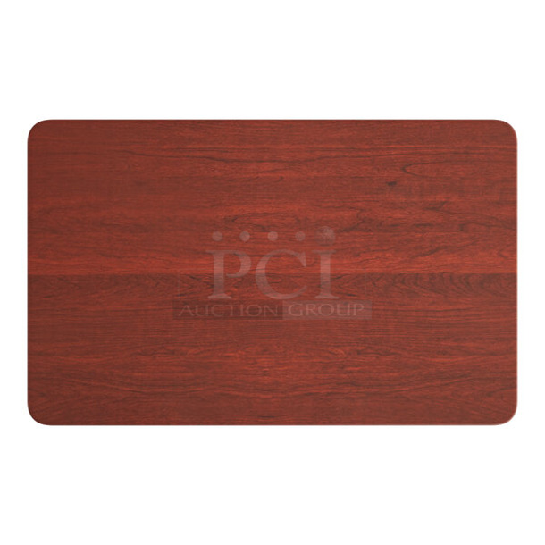 BRAND NEW SCRATCH AND DENT! Lancaster Table & Seating 1643048TFRMH  30" x 48" Rectangular Thermo-Formed MDF Table Top with Red Mahogany Finish. May Be Missing Pieces.  - Image 1 of 4