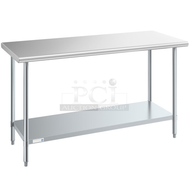 BRAND NEW SCRATCH AND DENT! Steelton 522ETSG2460 24" x 60" 18 Gauge 430 Stainless Steel Work Table with Undershelf - Image 1 of 3