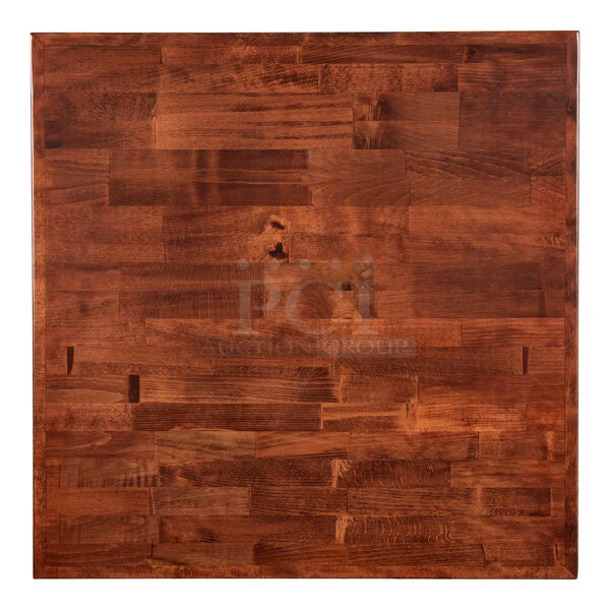 2 BRAND NEW SCRATCH AND DENT! Lancaster Table & Seating 3492424BBMAH 24" x 24" Wood Butcher Block Table Top with Mahogany Finish. 2 Times Your Bid! May Be Missing Pieces. - Image 1 of 4