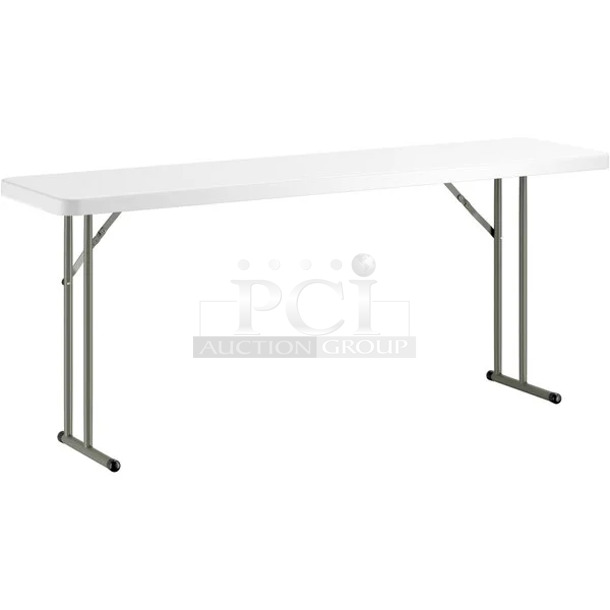 4 BRAND NEW SCRATCH AND DENT! 384YCZ1872 Lancaster Table & Seating 18" x 72" Granite White Heavy-Duty Blow Molded Plastic Folding Table. May Be Missing Pieces. 4 Times Your Bid!  - Image 1 of 7