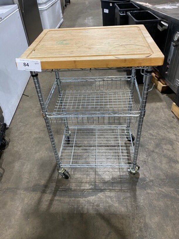 Commercial Butcher Block Table! With Storage Space Underneath! With Hooks On The Side! On Casters!