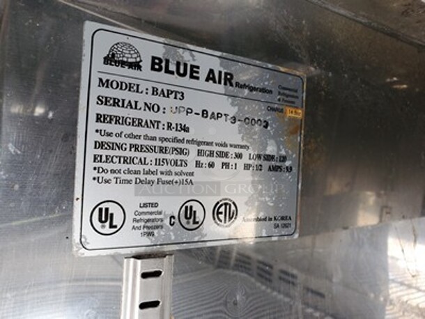 Blue Air Three Solid Door Prep Table|Sandwich Table on Casters! - Image 3 of 4