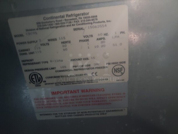 Continental Refrigerator CBC95 95" Black Horizontal Bottle Cooler 115V Very nice condition! - Image 2 of 3