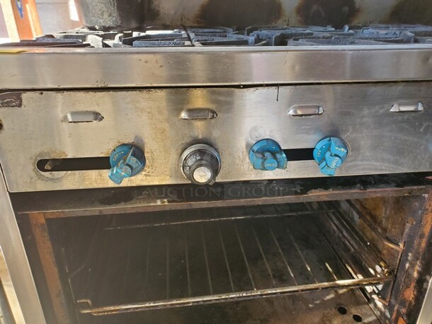 Castle 60" Gas Range Stove w/ 10-Burners &  2 Standard Ovens | 198,000 BTU (Broken door/missing some knobs) Unknown condition..  - Image 6 of 7