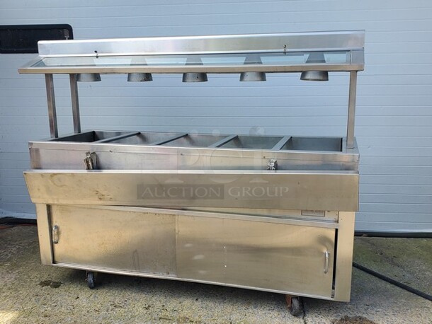 J&S Kitchen Equipment 5 Bay Steam Table/Buffet Table w/ Heat Lamps|On Casters! (Missing Tag) 72"X24"X35" - Image 2 of 6