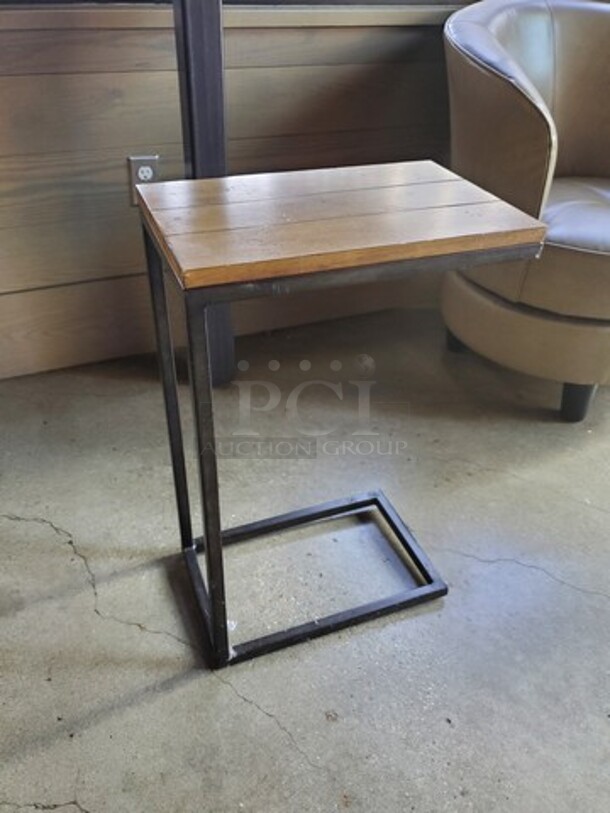 Metal Rustic Accent Table w/ brown wood top - Image 3 of 3