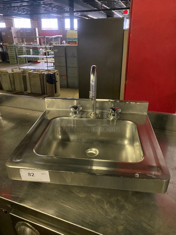 Solid Stainless Steel Wall Mount Hand Sink! With Faucet And Handles! With Back Splash! 22x19!