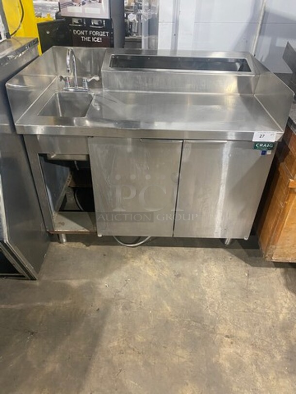 Craig Commercial Custom-Made Workstation! With Built In Hand Sink! With Faucet And Handles! With Topping Rail! With Back And Side Splashes! With 2 Door Storage Space Underneath! All Stainless Steel! On Legs! - Image 1 of 9