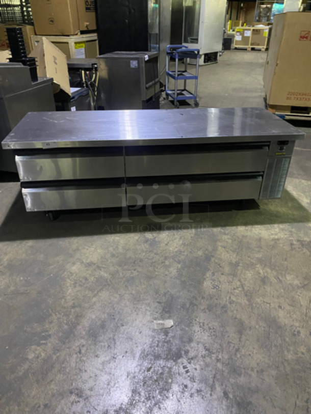 Silver King Commercial Refrigerated Chefs Base! With 4 Drawer Storage Space! All Stainless Steel! On Casters! Model: SKRCB84H/C11 SN: CPDP292671A 115V 60HZ 1 Phase