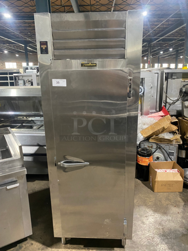 COOL! Traulsen Commercial Single Door Reach In Refrigerator! Solid Stainless Steel! On Legs! Model: RHT132WUTFHS SN: T67904D04! Not Tested!  115V 60HZ 1 Phase