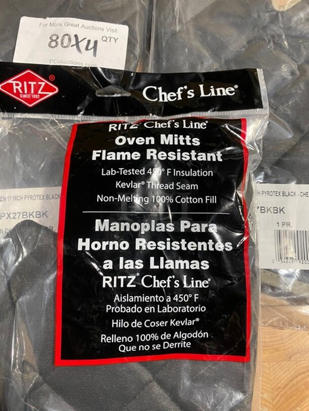 NEW! Ritz Black Flame Resistant Pyrotex Oven Mitts! 4x Your Bid! MODEL CL2PX27BKBK  - Image 4 of 5