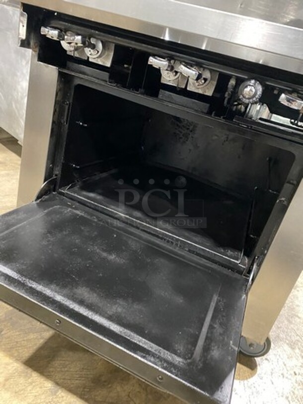 FAB! Southbend Commercial Natural Gas Powered Hot Plate With Right Side 2 Burner Range! With Raised Splash Back And Salamander! With Oven Underneath! All Stainless Steel! On Casters! - Image 9 of 10