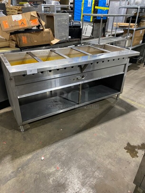 Stainless Steel Commercial Natural Gas Powered 5 Well Steam Table! With Storage Space Underneath! On Legs!