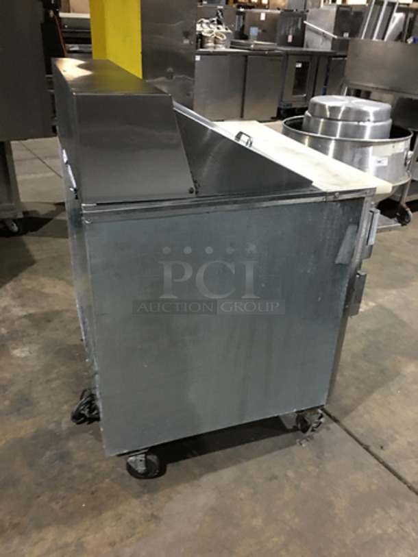 Leader Commercial Refrigerated Sandwich Prep Table! With 2 Door Underneath Storage Space! With Poly Coated Racks! With Commercial Cutting Board! All Stainless Steel! On Casters! Model: LM36 SN: PW08M1412 115V 60Hz 1 Phase - Image 3 of 10
