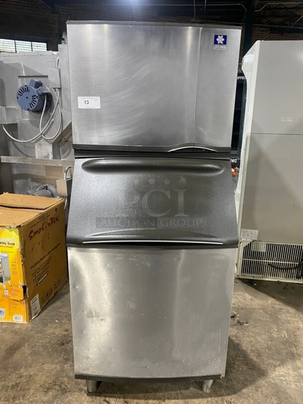 Manitowoc Commercial Ice Maker Machine! With Commercial Ice Bin! All Stainless Steel! On Legs! Model: SY0604A SN: 110997241 208/230V 60HZ 1 Phase - Item #1106420