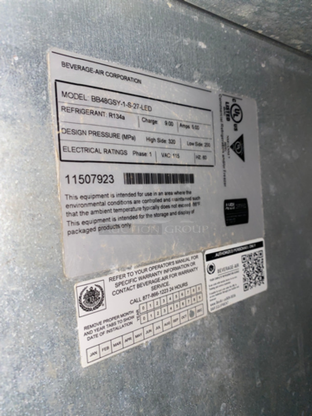 Beverage Air Commercial 2 Door Back Bar Cooler! With View Through Doors! With Poly Coated Racks! All Stainless Steel! Model: BB48GSY1S27LED SN: 11507923 115V 60HZ 1 Phase - Image 8 of 9