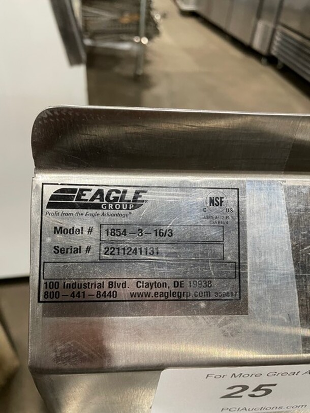 NEW! Eagle Commercial 3 Bay Dishwashing Sink! All Stainless Steel! On Legs! Model: 1854-3-16/3 SN: 2211241131! - Image 7 of 8