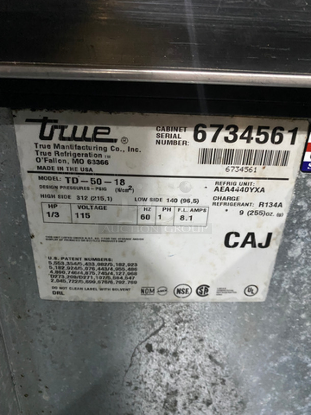True Commercial Under The Counter Beer Bottle Cooler! With 2 Stainless Steel Sliding Top Doors! Model: TD5018 SN: 6734561 115V 60HZ 1 Phase - Image 8 of 9