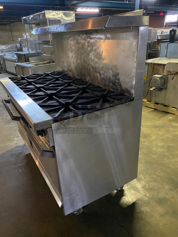 Garland Commercial Natural Gas Powered 10 Burner Stove! With 2 Full-Size Ovens Underneath! With Metal Oven Racks! With Raised Back Splash & Salamander Shelf! Stainless Steel! On Casters! - Image 4 of 10