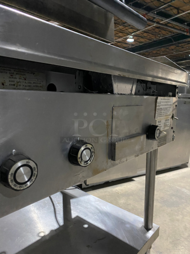 NICE! Lang Natural Gas Powered Groove Panini Style Grill/Flat Griddle Combo! With Underneath Storage Space! All Stainless Steel! On Casters! Model: GGB36TIB SN: D99475 - Image 8 of 11