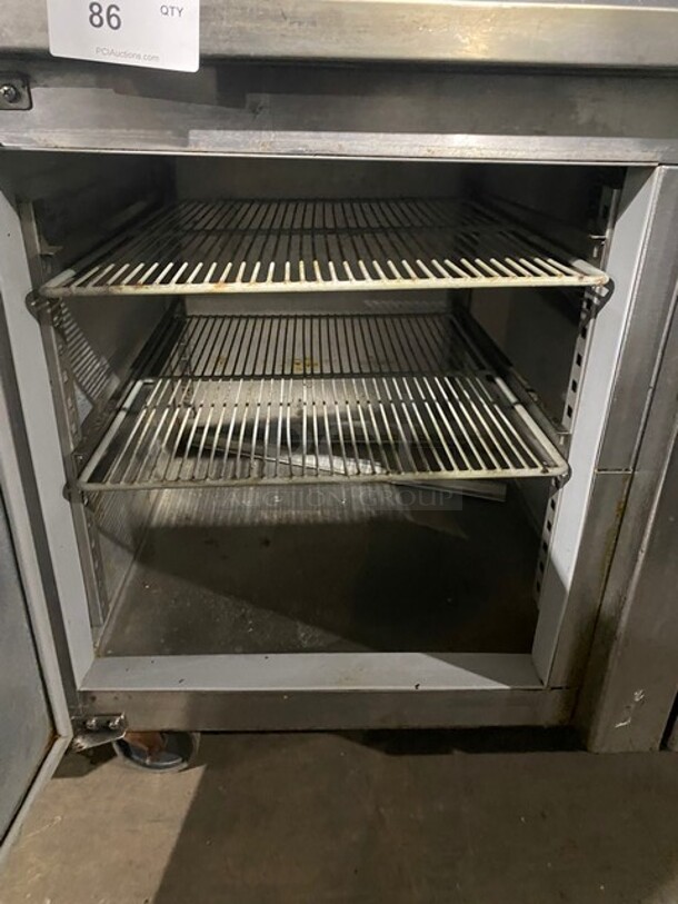 WOW! Migali Commercial Refrigerated Mega Top Sandwich/Salad Prep Table! With Single Door Refrigerated Storage Underneath! All Stainless Steel! With Poly Coated Racks! On Casters! 115V 1 Phase! Model: G3-PP-46 SN: 10020001M!  - Image 5 of 8