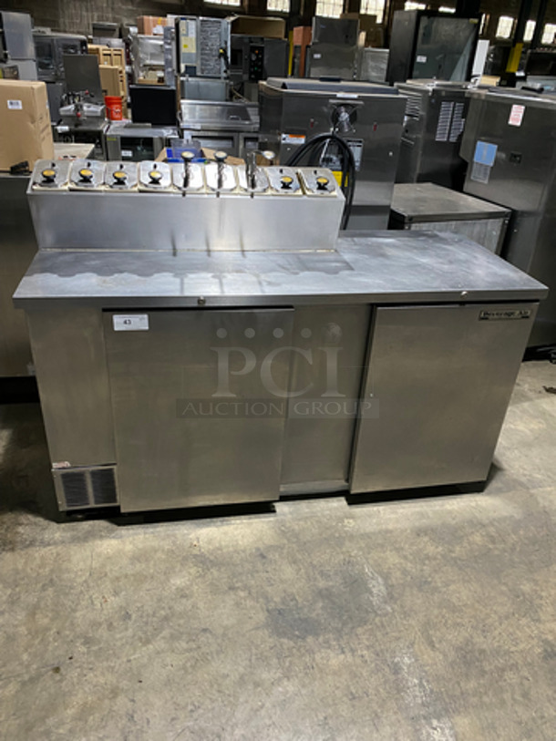 NICE! Beverage Air Commercial Refrigerated Work Top Station! With 2 Door Underneath Storage Space! With Cold Topping Rail! All Stainless Steel! Model: MS681 SN: 6715397 115V 60HZ 1 Phase