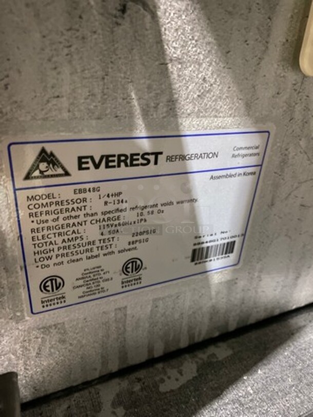 Everest Commercial 2 Door Bar Back Cooler! With View Through Doors! All Stainless Steel! Model: EBB48G SN: BBB48G17010013 115V 60HZ 1 Phase - Image 7 of 8
