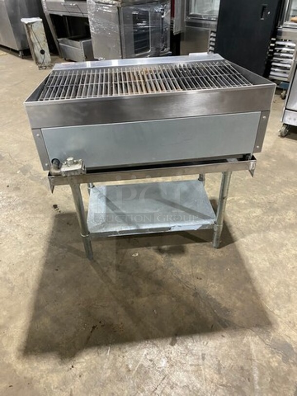 LATE MODEL! 2021 Spectrum Commercial Countertop Natural Gas Powered Char Broiler Grill! With Back And Side Splashes! On Small Legs! On Equipment Stand! With Storage Space Underneath! All Stainless Steel! On Legs! Model: NGCB36R SN: NGCB365040001116 - Image 3 of 10