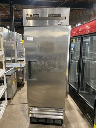 True Commercial Single Door Reach In Cooler! With Poly Coated Racks! All Stainless Steel! On Casters! Model: T19 SN: 13952767 115V 60HZ 1 Phase