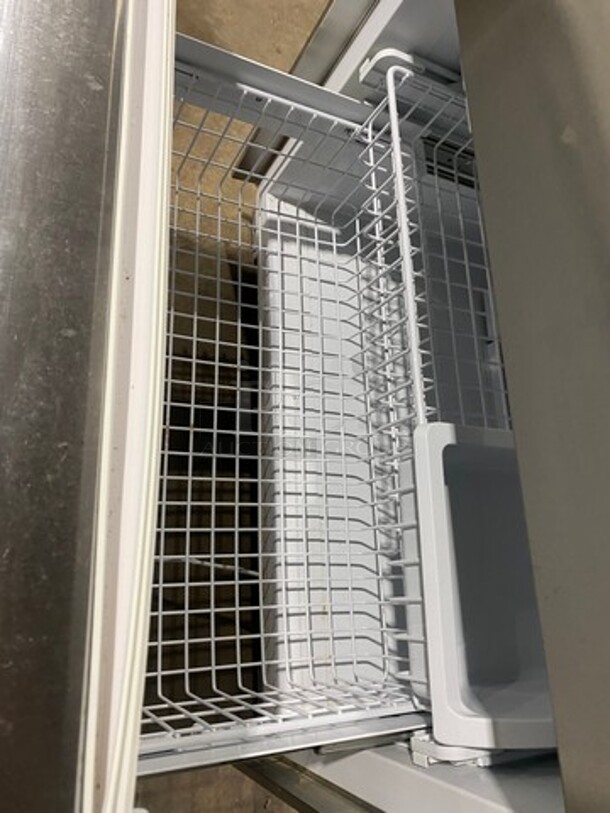 Monogram Upright Half Cooler Half Freezer Combo Unit! Single Cooler And Single Drawer Freezer! With Poly Coated Racks And Shelves! Stainless Steel! - Image 7 of 8