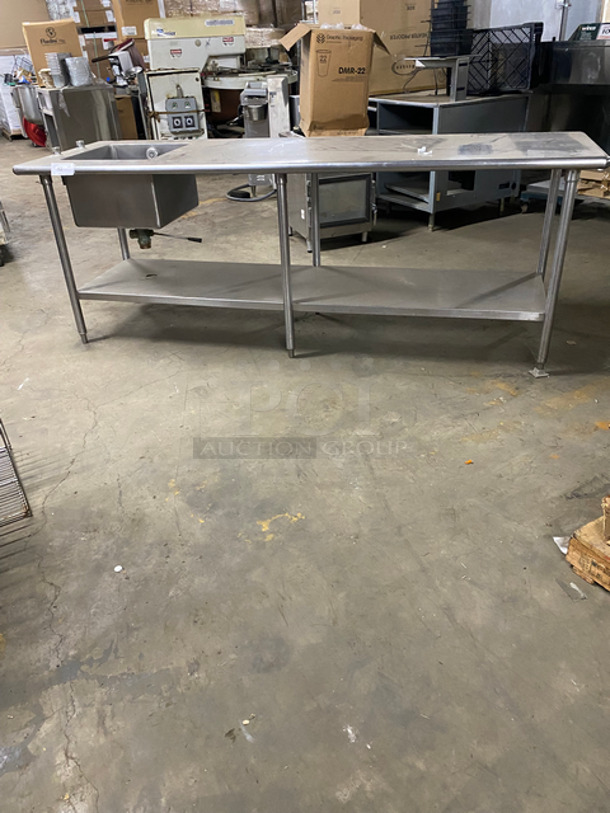 All Stainless Steel Worktop Table With Drain Sink! With Storage Space Underneath! On Legs!