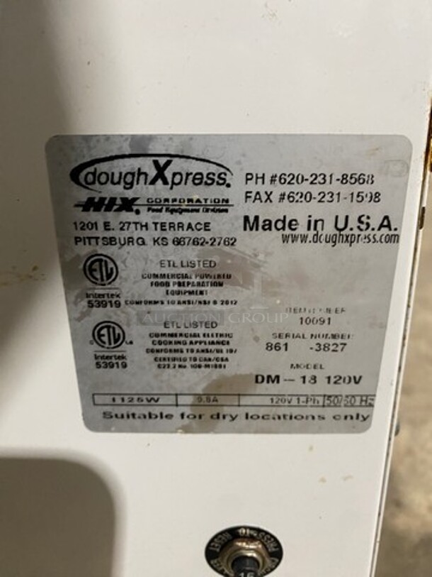 DoughXPress Commercial Countertop Electric Powered Pizza Dough Press! Model: DM18 SN: 8613827 120V 60HZ 1 Phase - Image 9 of 12