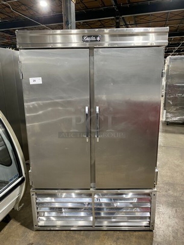 Leader Commercial 2 Door Reach In Cooler! With Poly Coated Racks! All Stainless Steel! Model: ESFR48 SN: NP09M2304B 115V 60HZ 1 Phase