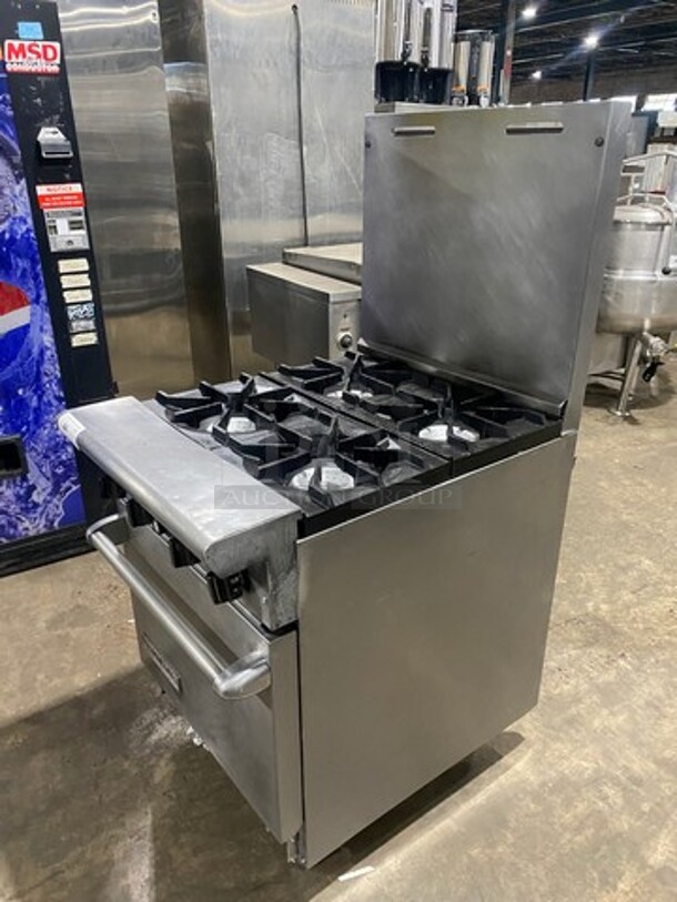 American Range Commercial Natural Gas Powered 4 Burner Stove! With Raised Back Splash! With Oven Underneath! All Stainless Steel! On Casters! - Image 2 of 10