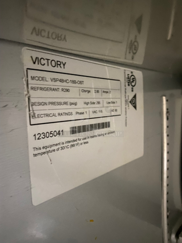 Victory Commercial Refrigerated Sandwich Prep Table! With 2 Door Underneath Storage Space! All Stainless Steel! On Casters! Model: VSP48HC18BOST SN: 12305041 115V 60HZ 1 Phase - Image 8 of 9