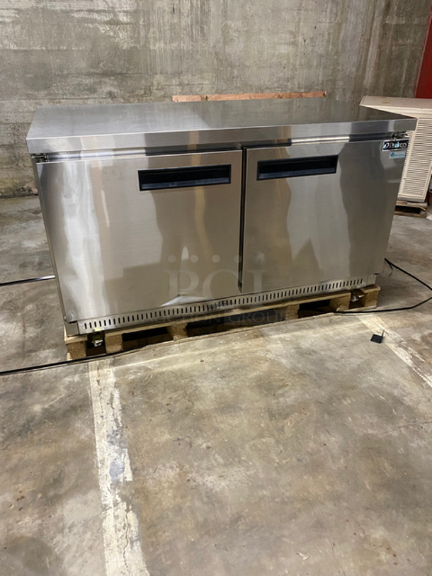 SCRATCH & DENT! Dukers Commercial 2 Door Refrigerated Lowboy/ Worktop Freezer! With Poly Coated Racks! Solid Stainless Steel! Powers On, Doesn't Go Down To Temp! Model: DUC60F 115V 60HZ 1 Phase