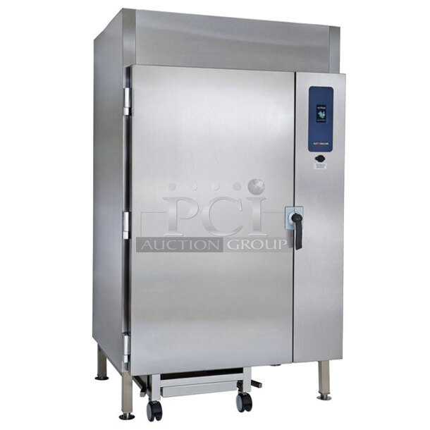 BRAND NEW! 2019 Alto Shaam QC3-100R Stainless Steel Commercial Floor Style Blast Chiller w/ 3 Probes. Comes w/ Remote RivaCold Compressor and Metal Pan Transport Rack. 115/208-230 Volts, 1 Phase. Stock Picture Used as Gallery Picture