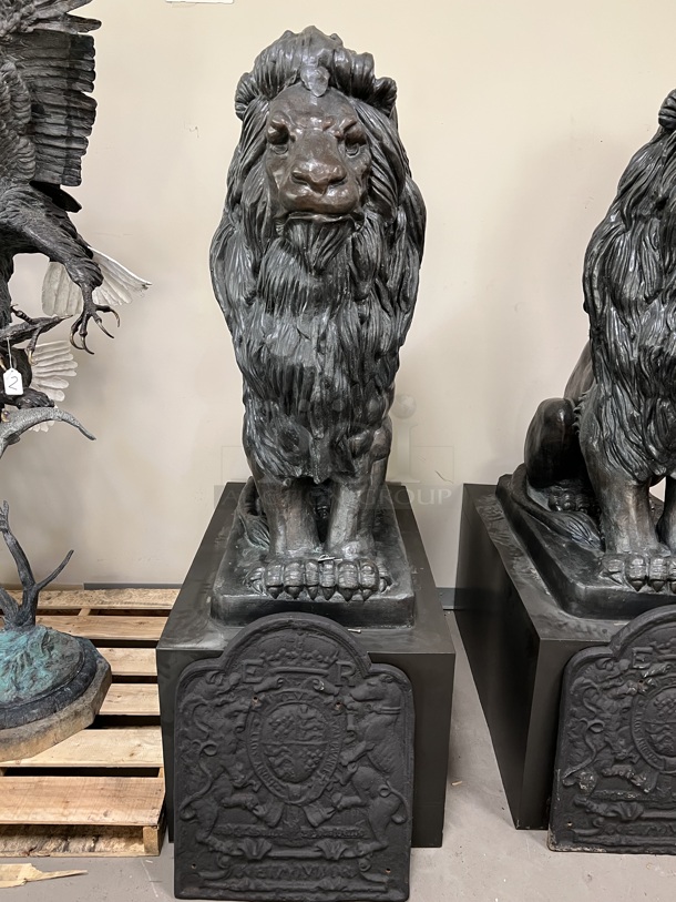 2 MAGNIFICENT Bronze Lion Statues w/ Cast Iron Glyphs Signed by A. Barye 1832. 2 Times Your Bid! - Image 3 of 7