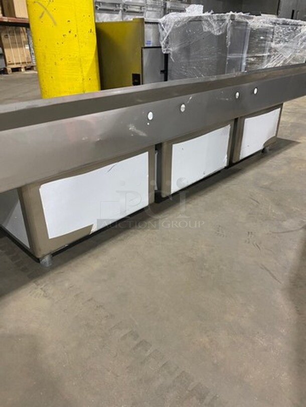 NEW! Elkay Commercial 3 Bay Dish Washing Sink! With Dual Side Drainboards! With Back Splash! All Stainless Steel! With Legs! - Image 8 of 9
