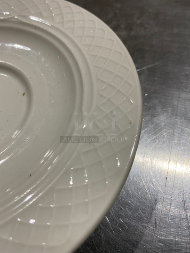 Homer Laughlin White Ceramic Saucers! Includes Black Poly Crate! - Image 4 of 6
