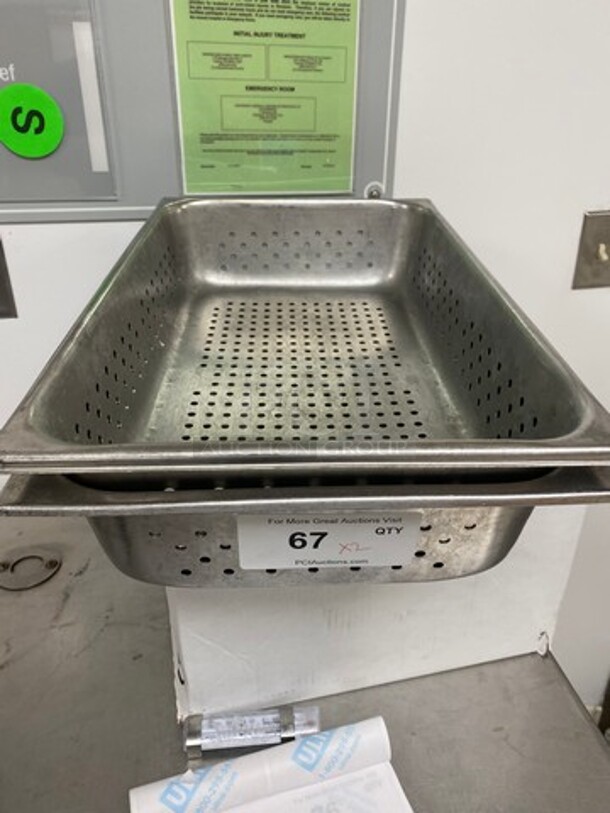 Stainless Steel Perforated Food Pans! 2x Your Bid!