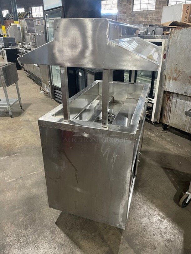 All Stainless Steel Commercial Steam Table! With 3 Overhead Heat Lamps! With Sneeze Guard! With Underneath Storage Space! On Casters! - Image 3 of 9