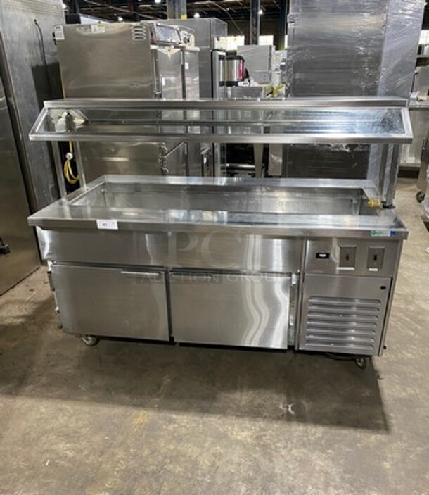 Marlo Commercial Refrigerated Food Serving Station Counter/ Cold Pan! With Sneeze Guard! Stainless Steel Body! On Casters! Model: MCFH00361AA201