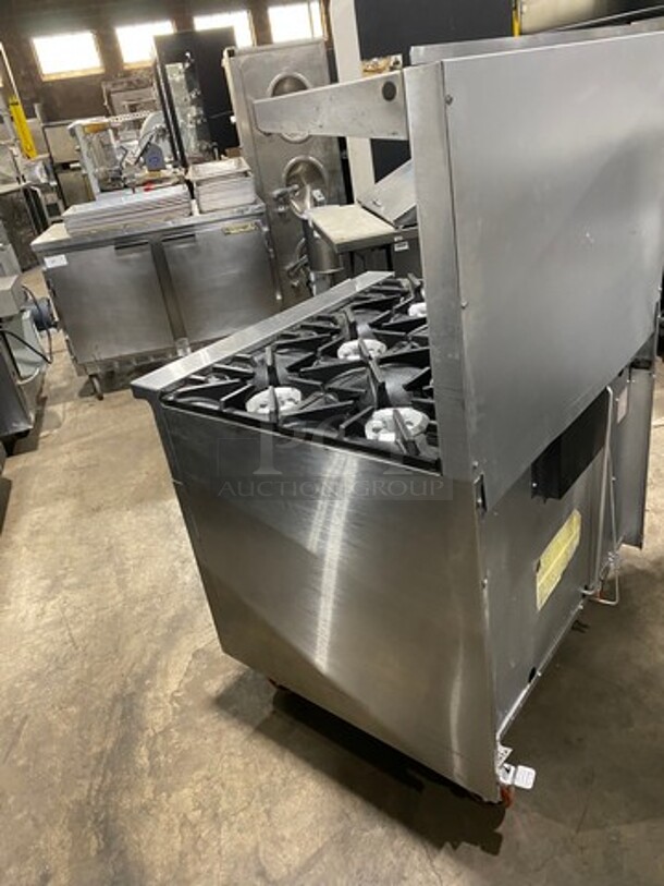 Sunfire Commercial Natural Gas Powered 6 Burner Stove! With Raised Back Splash And Salamander Shelf! With Oven Underneath! All Stainless Steel! On Casters! - Image 4 of 8
